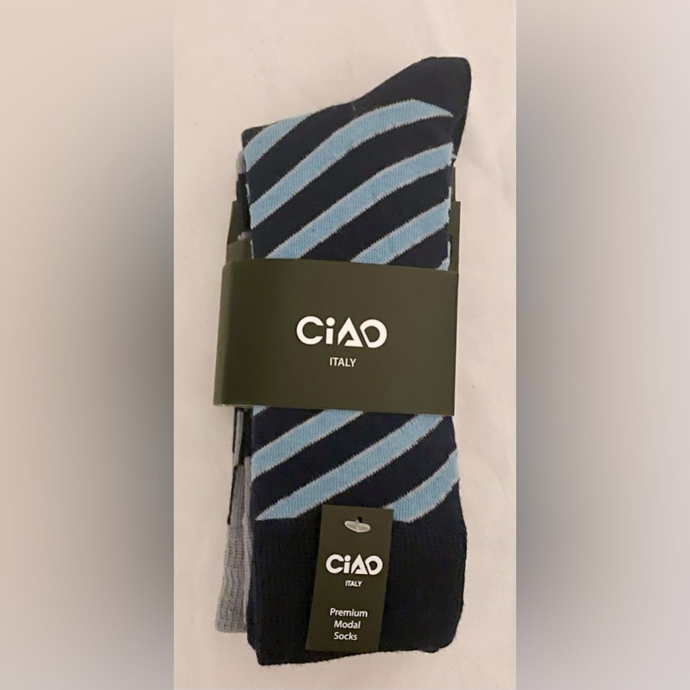CIAO Italy Blue Striped Premium Modal Socks - Men’s Size 8-12 NWT